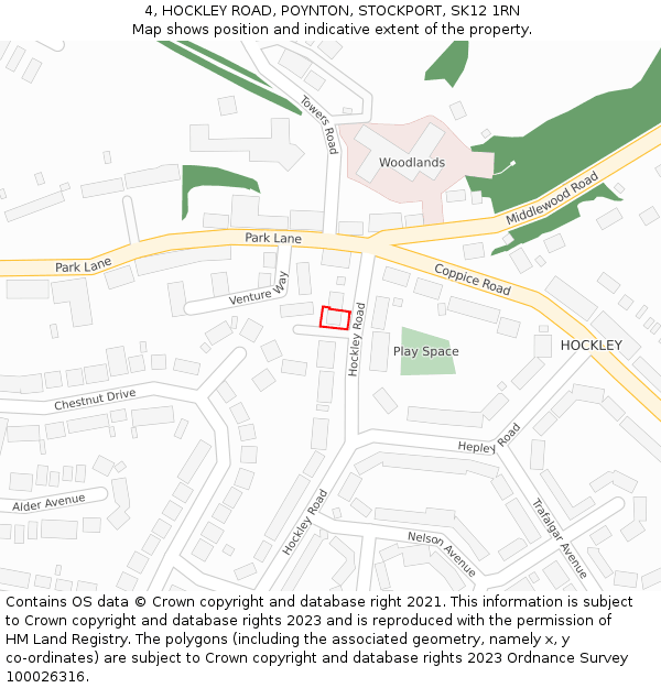 4, HOCKLEY ROAD, POYNTON, STOCKPORT, SK12 1RN: Location map and indicative extent of plot