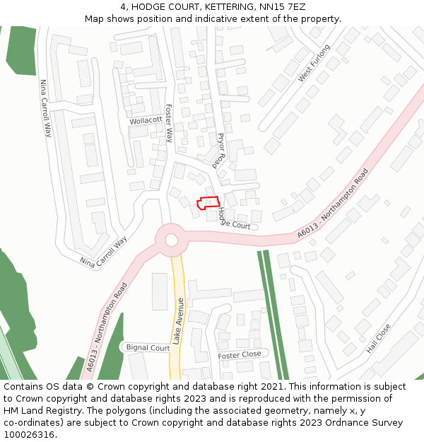 4, HODGE COURT, KETTERING, NN15 7EZ: Location map and indicative extent of plot