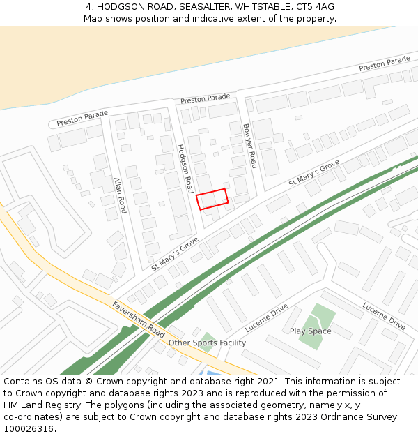 4, HODGSON ROAD, SEASALTER, WHITSTABLE, CT5 4AG: Location map and indicative extent of plot