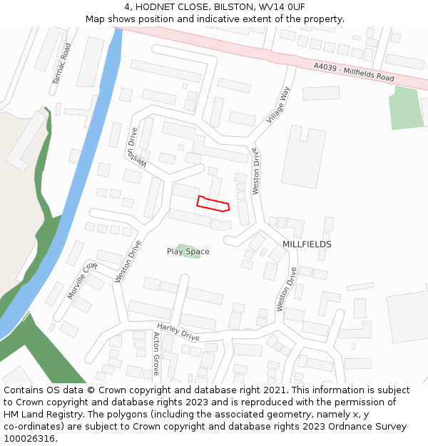 4, HODNET CLOSE, BILSTON, WV14 0UF: Location map and indicative extent of plot