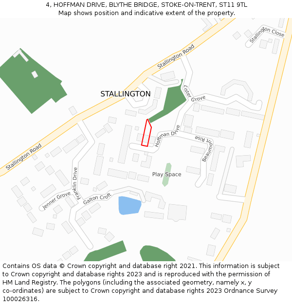 4, HOFFMAN DRIVE, BLYTHE BRIDGE, STOKE-ON-TRENT, ST11 9TL: Location map and indicative extent of plot