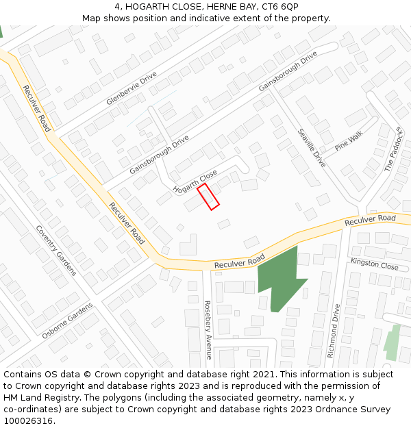 4, HOGARTH CLOSE, HERNE BAY, CT6 6QP: Location map and indicative extent of plot