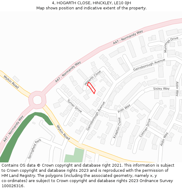 4, HOGARTH CLOSE, HINCKLEY, LE10 0JH: Location map and indicative extent of plot