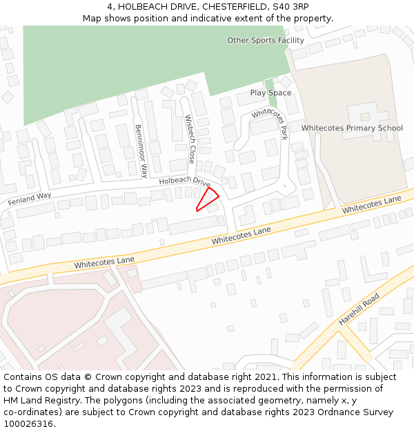 4, HOLBEACH DRIVE, CHESTERFIELD, S40 3RP: Location map and indicative extent of plot