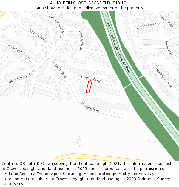 4, HOLBEIN CLOSE, DRONFIELD, S18 1QH: Location map and indicative extent of plot