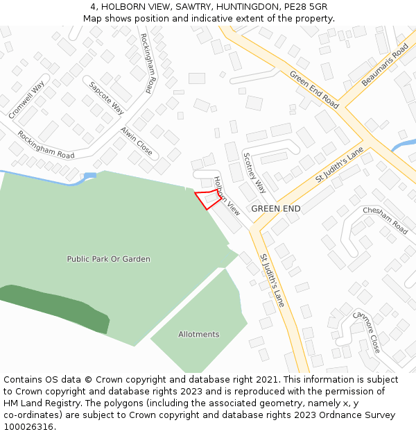 4, HOLBORN VIEW, SAWTRY, HUNTINGDON, PE28 5GR: Location map and indicative extent of plot