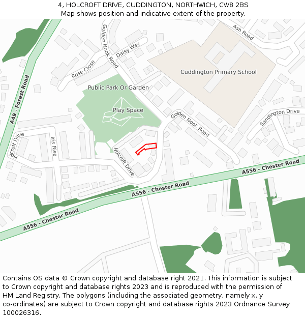 4, HOLCROFT DRIVE, CUDDINGTON, NORTHWICH, CW8 2BS: Location map and indicative extent of plot