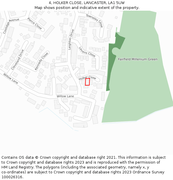 4, HOLKER CLOSE, LANCASTER, LA1 5UW: Location map and indicative extent of plot