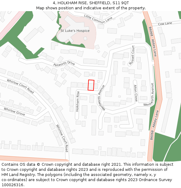 4, HOLKHAM RISE, SHEFFIELD, S11 9QT: Location map and indicative extent of plot