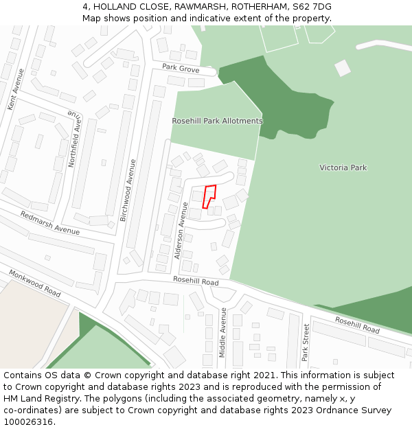4, HOLLAND CLOSE, RAWMARSH, ROTHERHAM, S62 7DG: Location map and indicative extent of plot