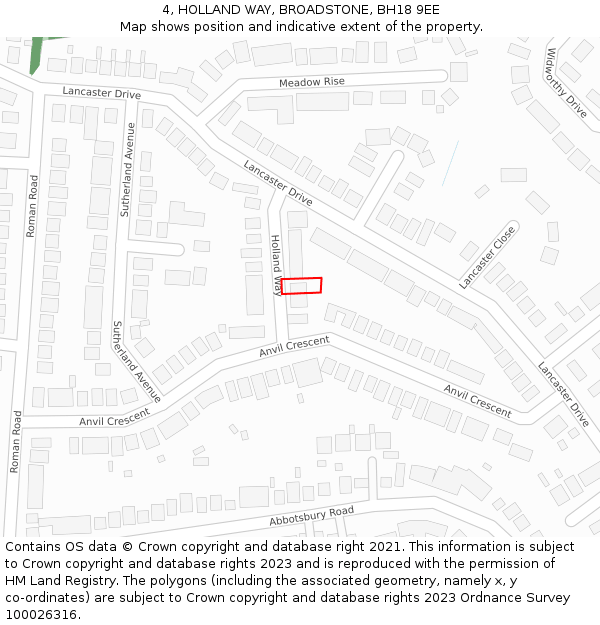 4, HOLLAND WAY, BROADSTONE, BH18 9EE: Location map and indicative extent of plot