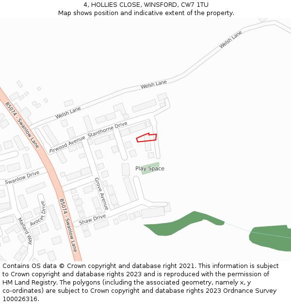 4, HOLLIES CLOSE, WINSFORD, CW7 1TU: Location map and indicative extent of plot