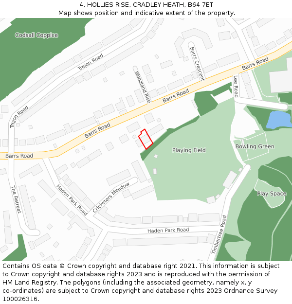 4, HOLLIES RISE, CRADLEY HEATH, B64 7ET: Location map and indicative extent of plot