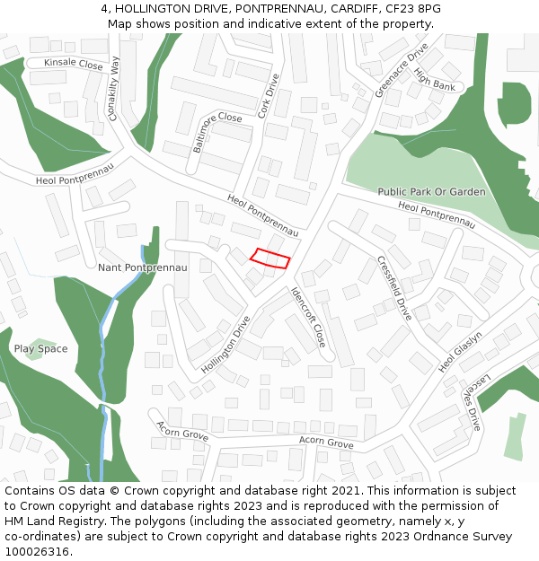 4, HOLLINGTON DRIVE, PONTPRENNAU, CARDIFF, CF23 8PG: Location map and indicative extent of plot