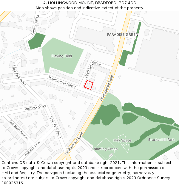 4, HOLLINGWOOD MOUNT, BRADFORD, BD7 4DD: Location map and indicative extent of plot