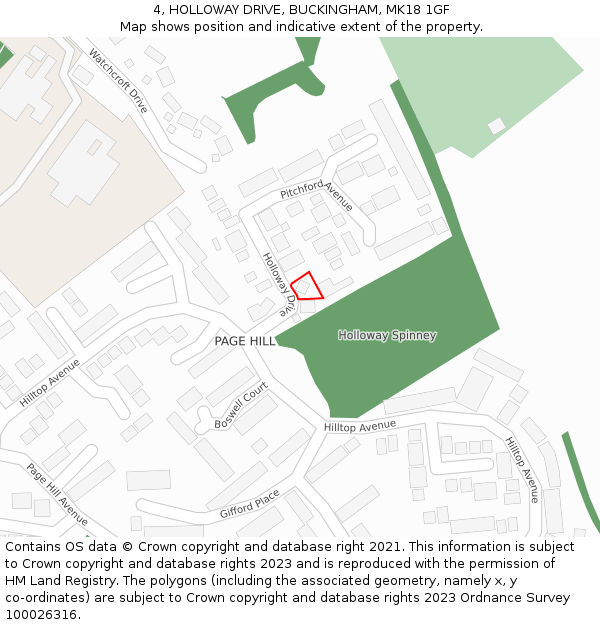 4, HOLLOWAY DRIVE, BUCKINGHAM, MK18 1GF: Location map and indicative extent of plot