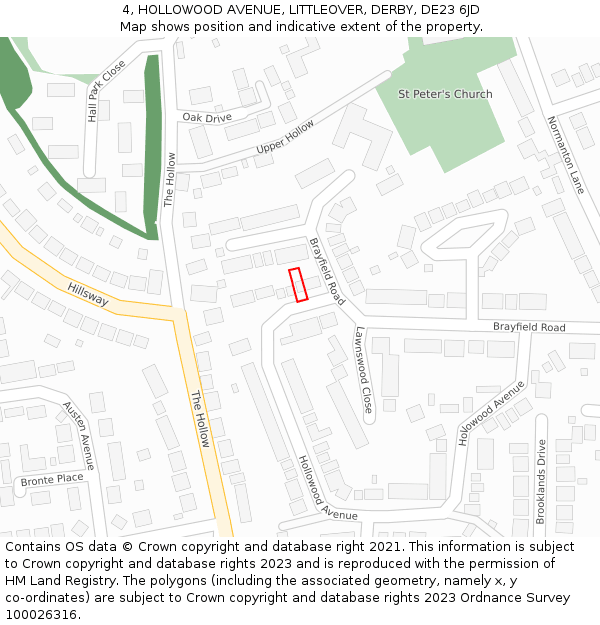 4, HOLLOWOOD AVENUE, LITTLEOVER, DERBY, DE23 6JD: Location map and indicative extent of plot