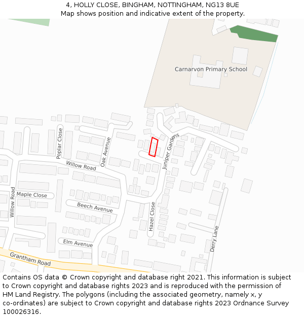 4, HOLLY CLOSE, BINGHAM, NOTTINGHAM, NG13 8UE: Location map and indicative extent of plot