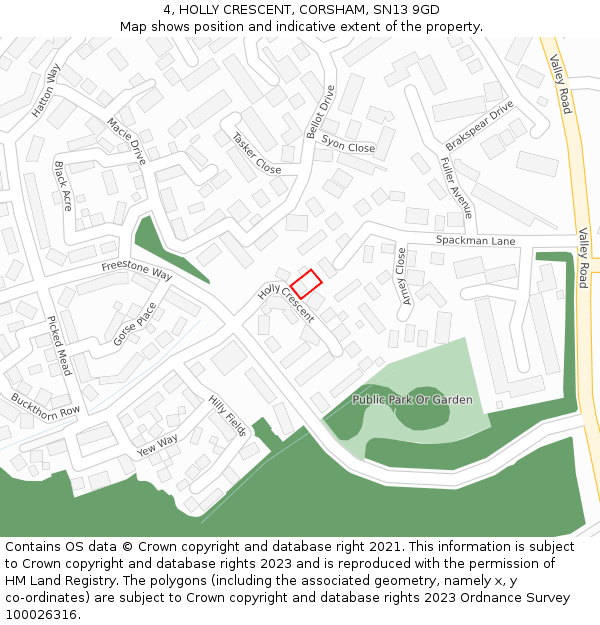 4, HOLLY CRESCENT, CORSHAM, SN13 9GD: Location map and indicative extent of plot