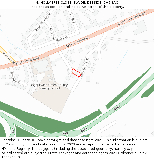 4, HOLLY TREE CLOSE, EWLOE, DEESIDE, CH5 3AQ: Location map and indicative extent of plot