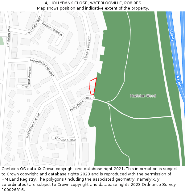 4, HOLLYBANK CLOSE, WATERLOOVILLE, PO8 9ES: Location map and indicative extent of plot