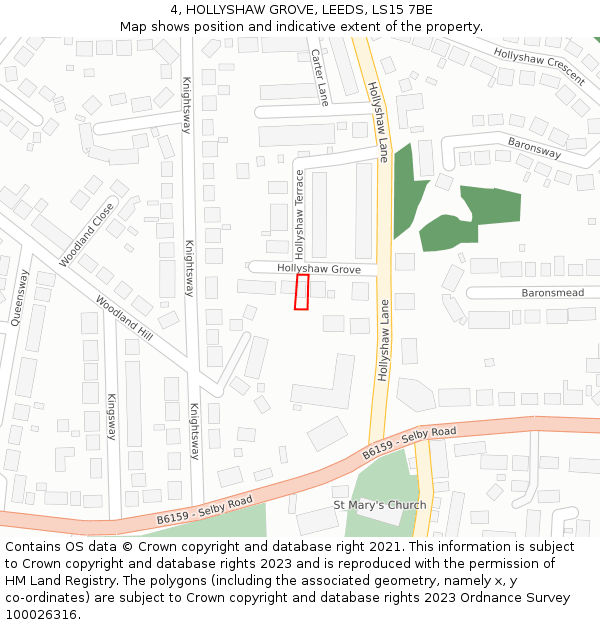 4, HOLLYSHAW GROVE, LEEDS, LS15 7BE: Location map and indicative extent of plot