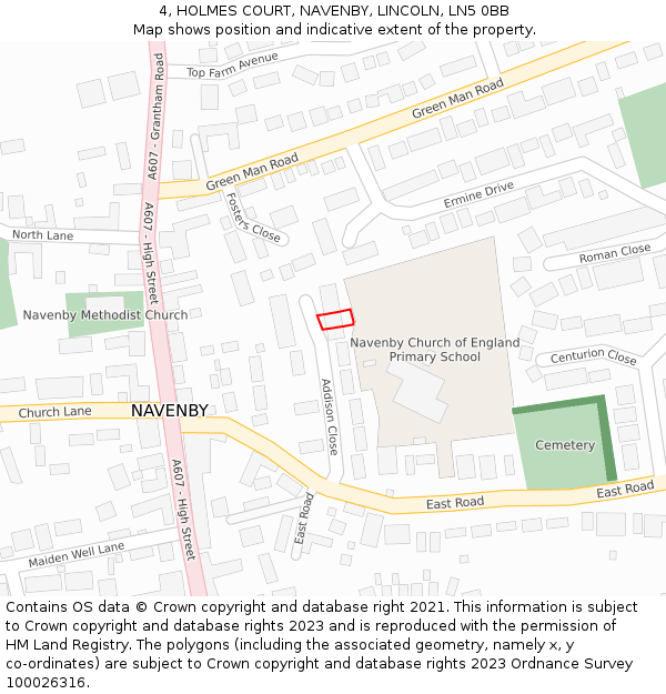 4, HOLMES COURT, NAVENBY, LINCOLN, LN5 0BB: Location map and indicative extent of plot