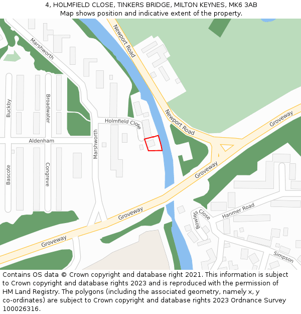 4, HOLMFIELD CLOSE, TINKERS BRIDGE, MILTON KEYNES, MK6 3AB: Location map and indicative extent of plot