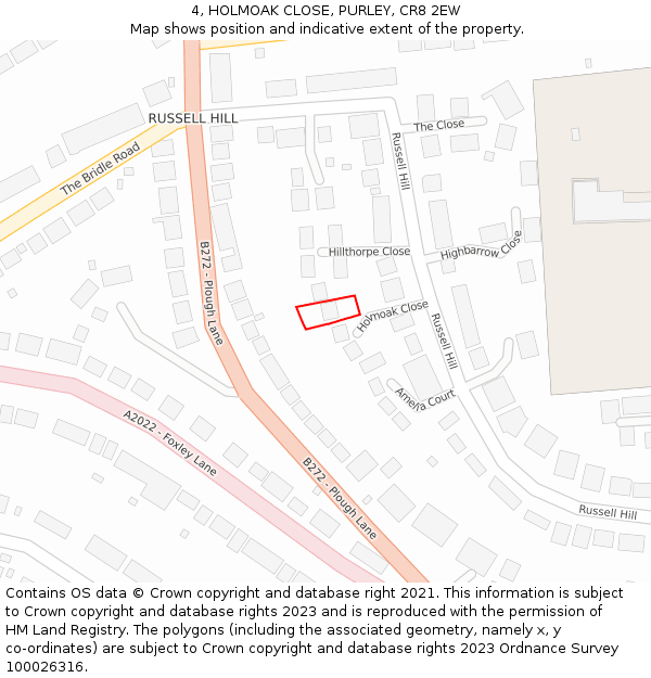 4, HOLMOAK CLOSE, PURLEY, CR8 2EW: Location map and indicative extent of plot