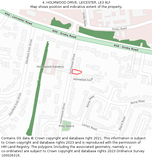 4, HOLMWOOD DRIVE, LEICESTER, LE3 9LF: Location map and indicative extent of plot