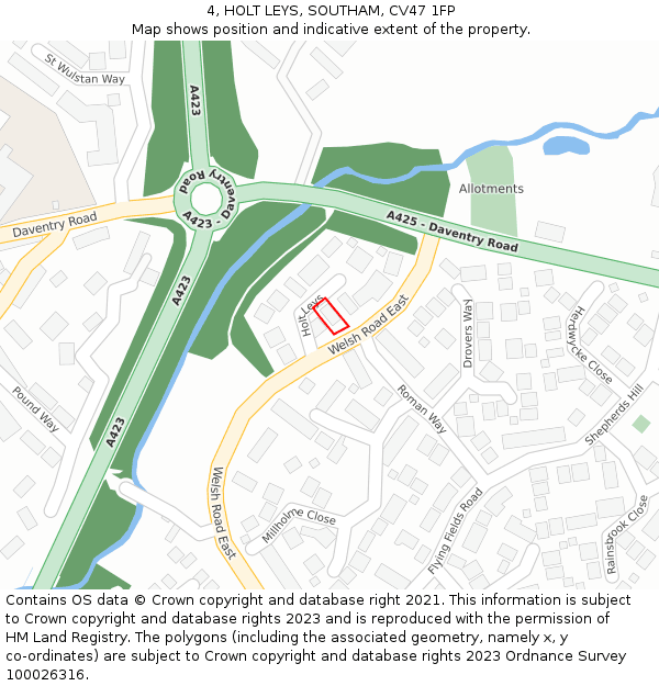 4, HOLT LEYS, SOUTHAM, CV47 1FP: Location map and indicative extent of plot