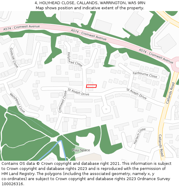 4, HOLYHEAD CLOSE, CALLANDS, WARRINGTON, WA5 9RN: Location map and indicative extent of plot