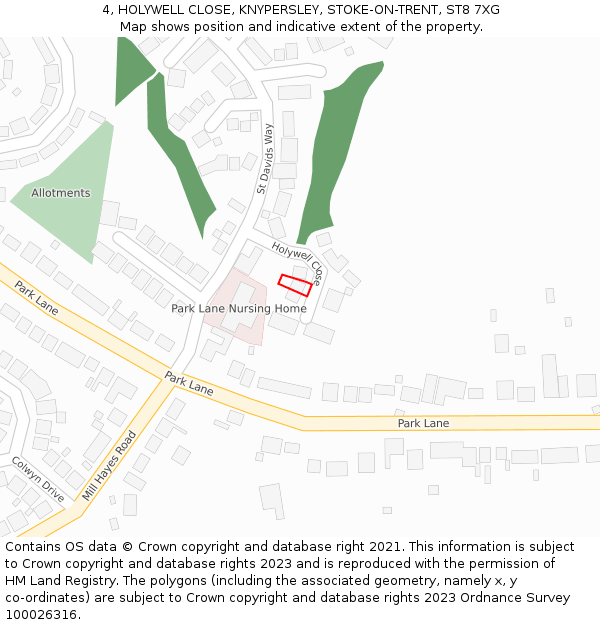 4, HOLYWELL CLOSE, KNYPERSLEY, STOKE-ON-TRENT, ST8 7XG: Location map and indicative extent of plot