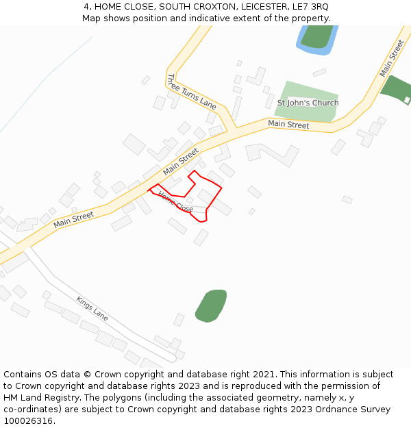 4, HOME CLOSE, SOUTH CROXTON, LEICESTER, LE7 3RQ: Location map and indicative extent of plot