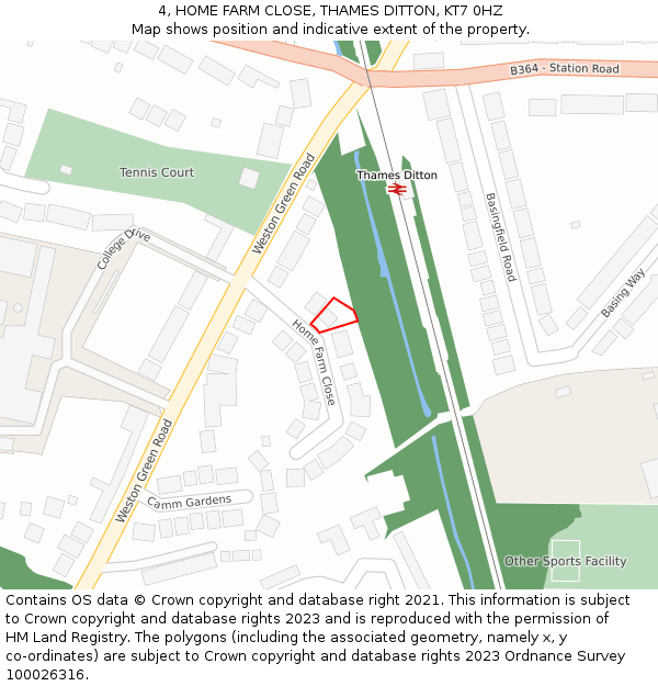 4, HOME FARM CLOSE, THAMES DITTON, KT7 0HZ: Location map and indicative extent of plot