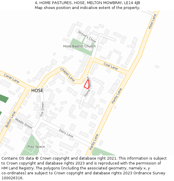 4, HOME PASTURES, HOSE, MELTON MOWBRAY, LE14 4JB: Location map and indicative extent of plot