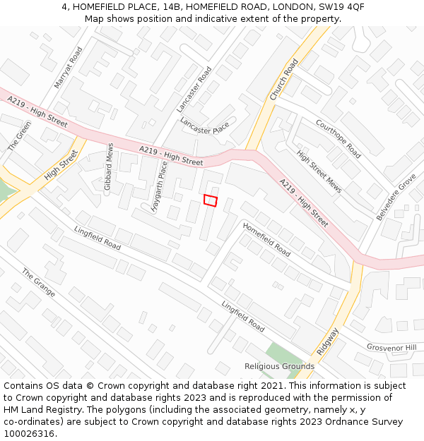 4, HOMEFIELD PLACE, 14B, HOMEFIELD ROAD, LONDON, SW19 4QF: Location map and indicative extent of plot