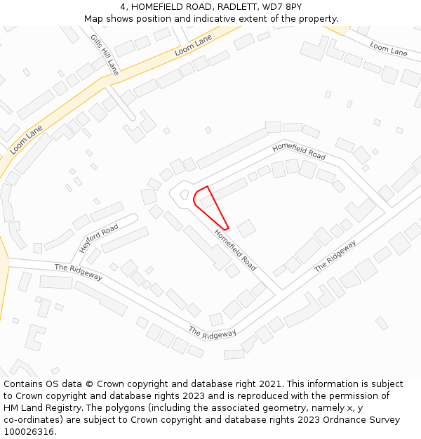 4, HOMEFIELD ROAD, RADLETT, WD7 8PY: Location map and indicative extent of plot