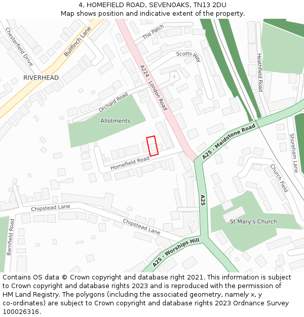 4, HOMEFIELD ROAD, SEVENOAKS, TN13 2DU: Location map and indicative extent of plot