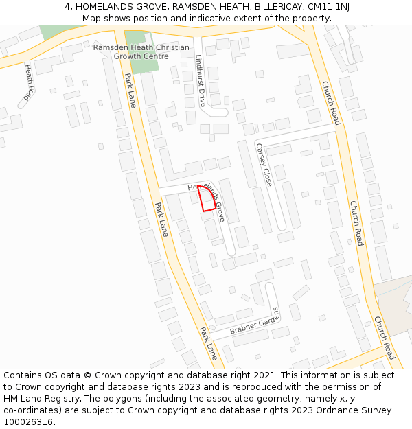 4, HOMELANDS GROVE, RAMSDEN HEATH, BILLERICAY, CM11 1NJ: Location map and indicative extent of plot