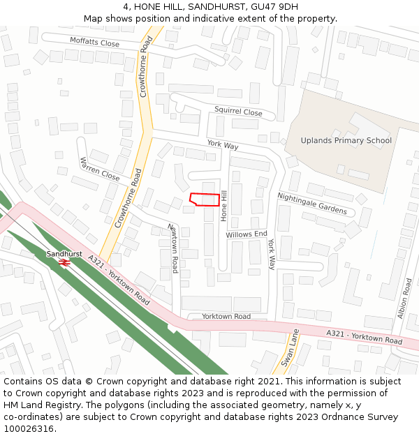 4, HONE HILL, SANDHURST, GU47 9DH: Location map and indicative extent of plot