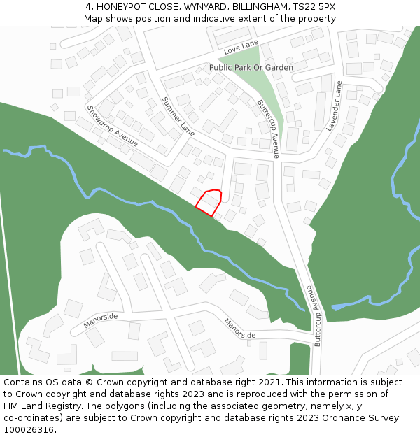 4, HONEYPOT CLOSE, WYNYARD, BILLINGHAM, TS22 5PX: Location map and indicative extent of plot