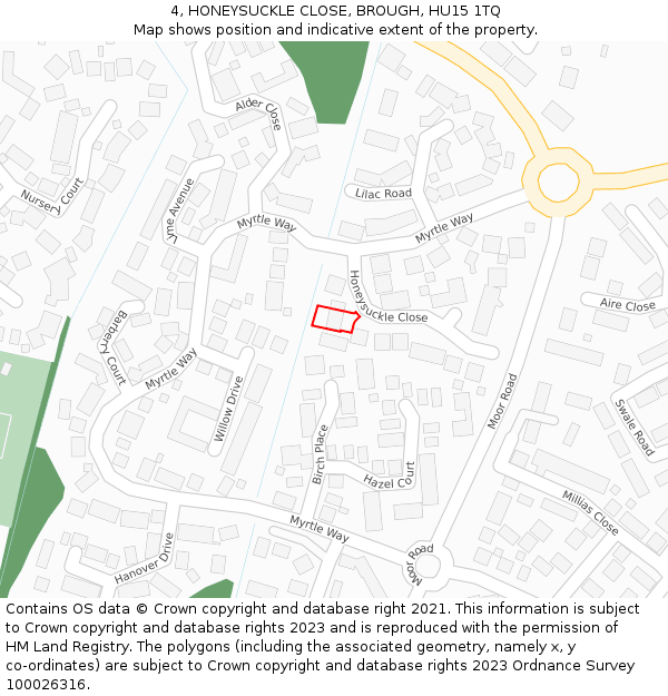 4, HONEYSUCKLE CLOSE, BROUGH, HU15 1TQ: Location map and indicative extent of plot