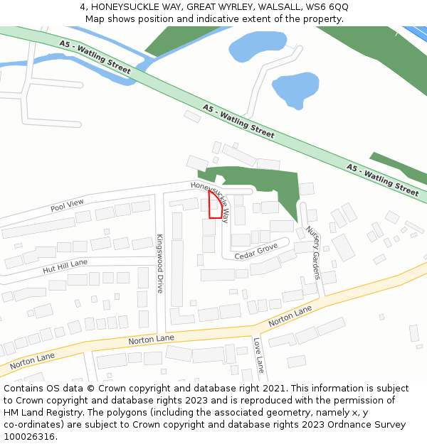 4, HONEYSUCKLE WAY, GREAT WYRLEY, WALSALL, WS6 6QQ: Location map and indicative extent of plot