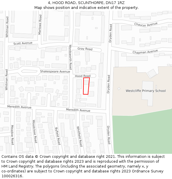 4, HOOD ROAD, SCUNTHORPE, DN17 1RZ: Location map and indicative extent of plot