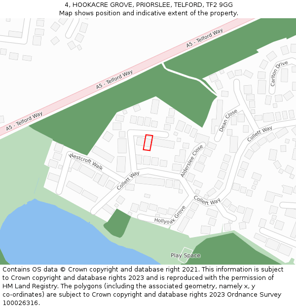 4, HOOKACRE GROVE, PRIORSLEE, TELFORD, TF2 9GG: Location map and indicative extent of plot