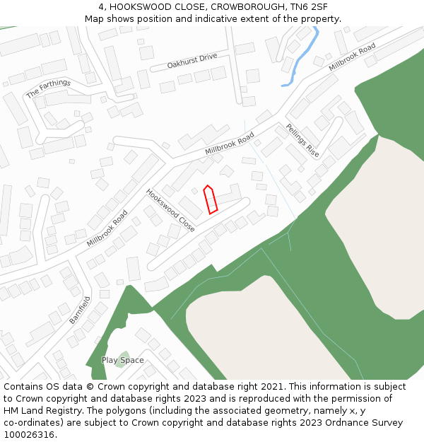 4, HOOKSWOOD CLOSE, CROWBOROUGH, TN6 2SF: Location map and indicative extent of plot