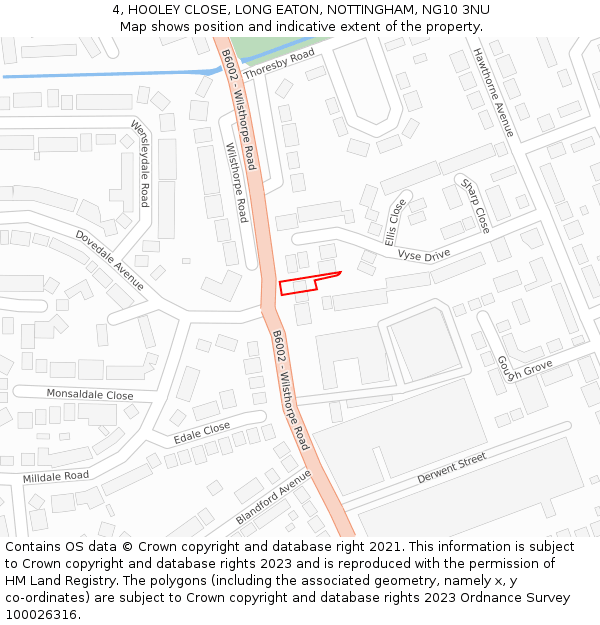 4, HOOLEY CLOSE, LONG EATON, NOTTINGHAM, NG10 3NU: Location map and indicative extent of plot