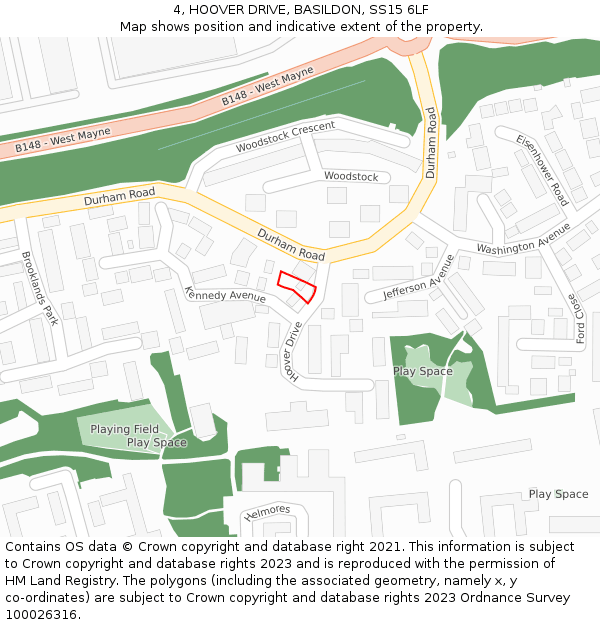 4, HOOVER DRIVE, BASILDON, SS15 6LF: Location map and indicative extent of plot