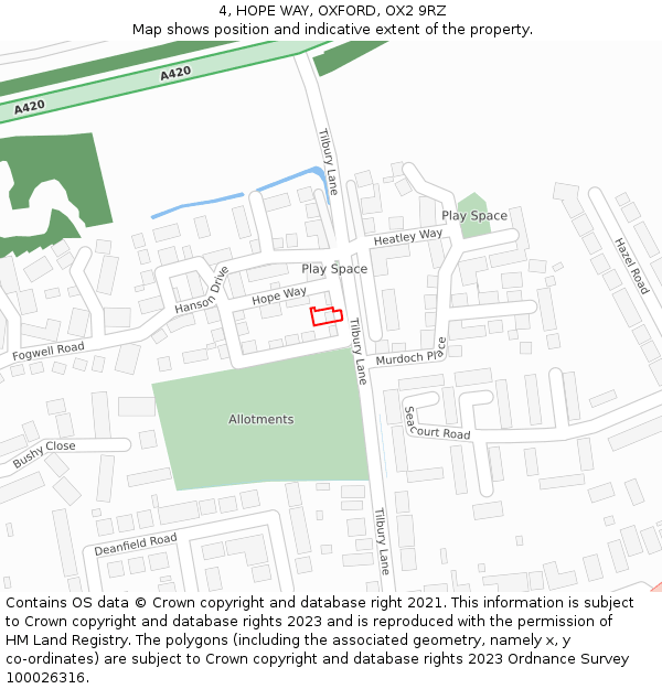 4, HOPE WAY, OXFORD, OX2 9RZ: Location map and indicative extent of plot